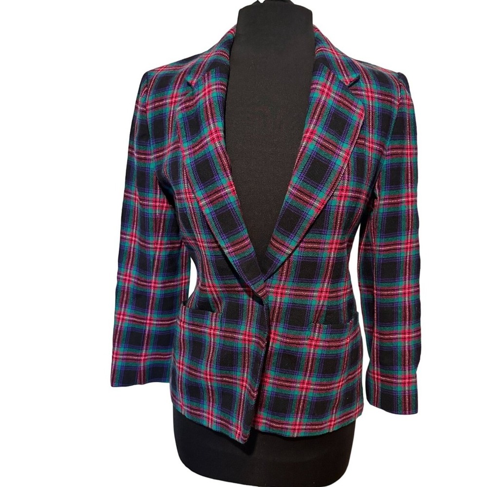 VTG Pendleton Petite Virgin Wool Blazer Plaid Lined Made in USA Size 6